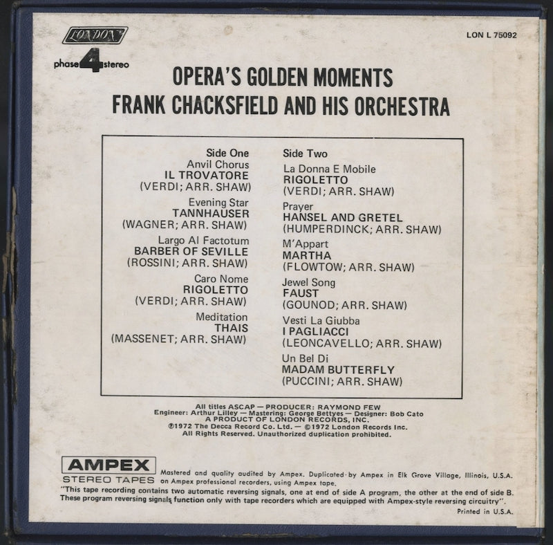 オープンリールテープ FRANK CHACKSFIELD / OPERA'S GOLDEN MELODIES 7号 19cm/s (7 1/2IPS) 4トラック