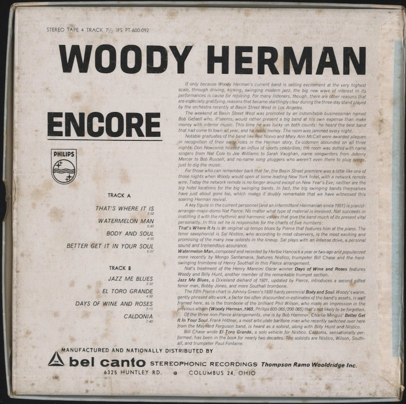 オープンリールテープ WOODY HERMAN / ENCORE 7号 19cm/s (7 1/2IPS) 4トラック