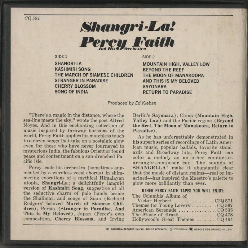 オープンリールテープ PERCY FAITH / SHANGRI-LA! 7号 19cm/s (7 1/2IPS) 4トラック