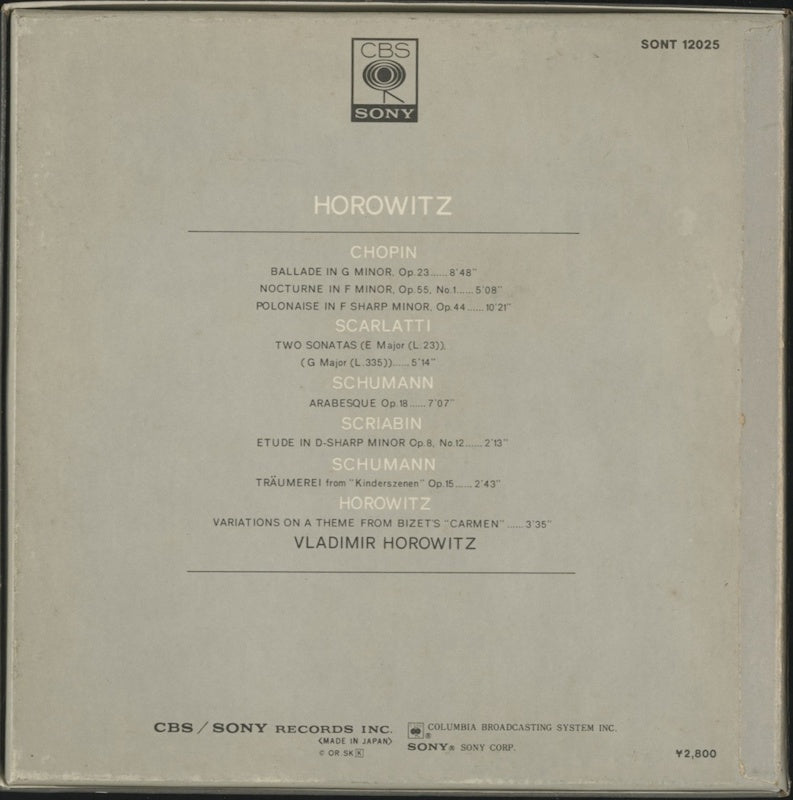 オープンリールテープ /ウラディミール・ホロヴィッツ / HOROWITZ ON TELEVISION 7号 19cm/s (7 1/2IPS) 4トラック 日本製 ライナー(うすシミ)付 CBS SONY SONT12025