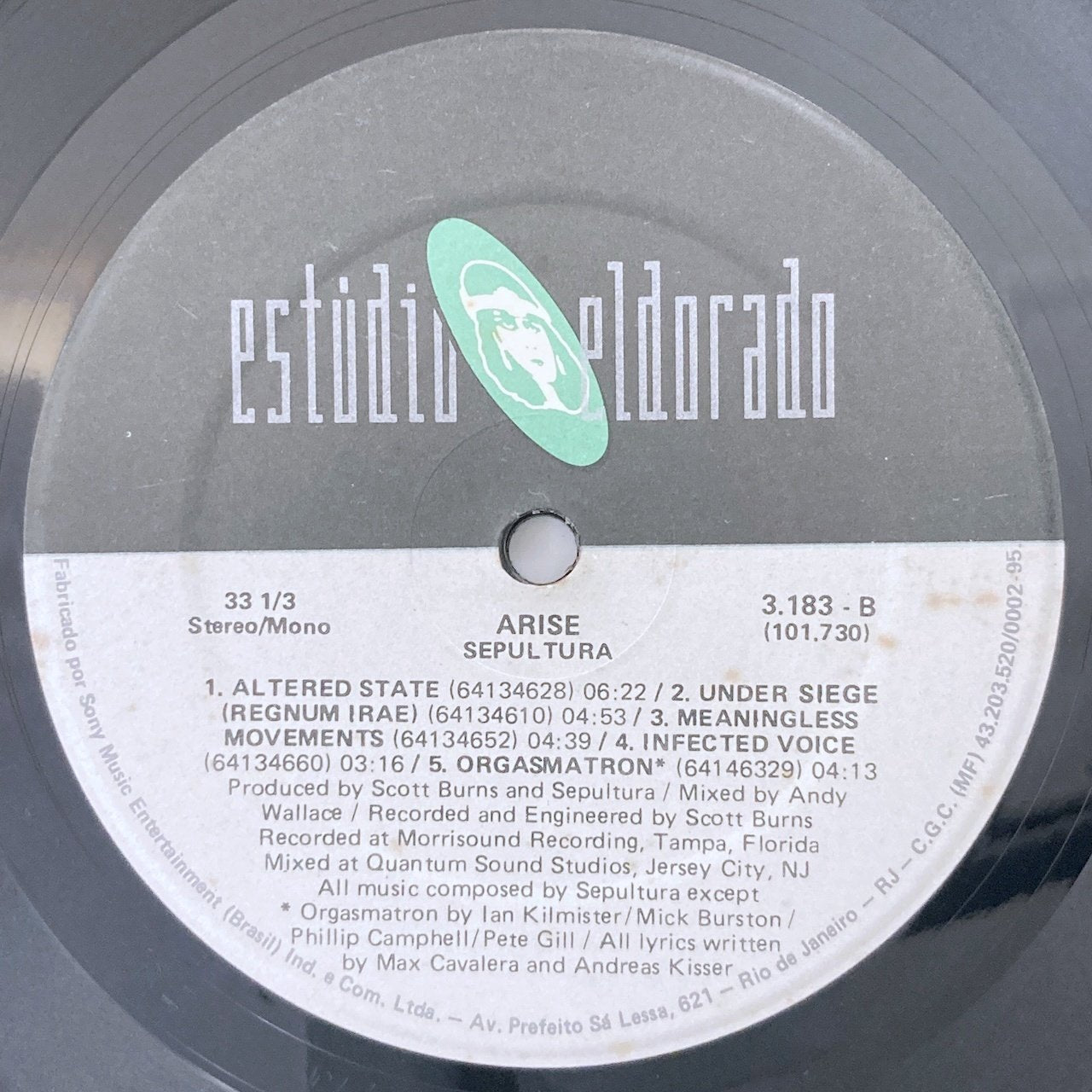 LP/ SEPULTURA / ARISE / セパルトゥラ / ブラジル盤 ライナー ESTUDIO 3.183