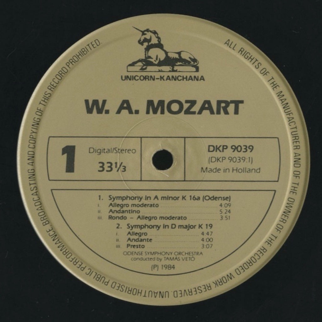 タマーシュ・ヴェト / モーツァルト:初期3つの交響曲と「オーデンセ」 / オランダ盤/UNICORN-KANCHANA