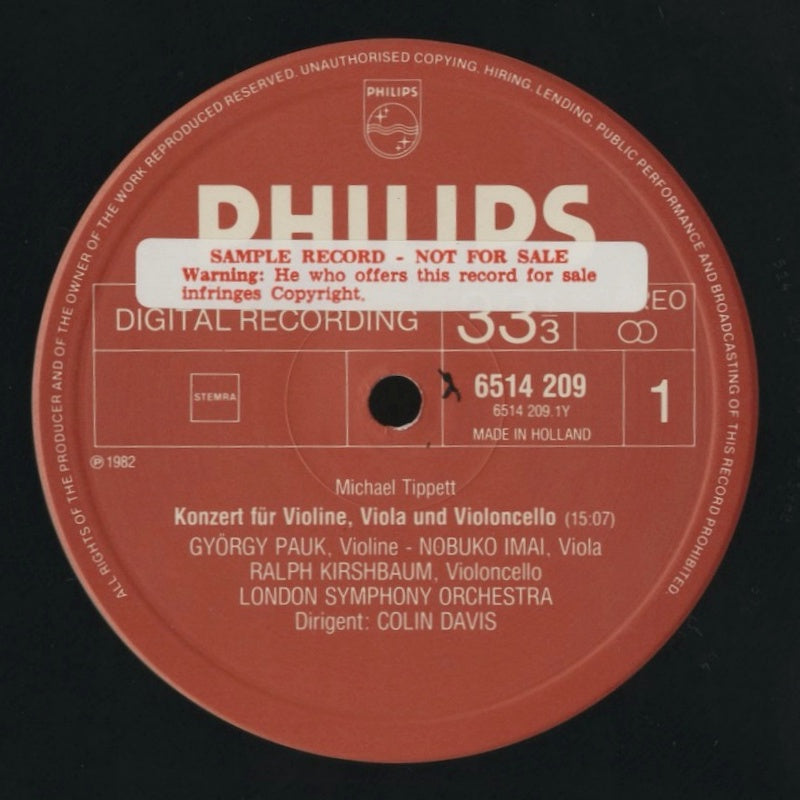 ジェルジ・パウク / ティペット:トリプル・コンチェルト / オランダ盤/PHILIPS/直輸入/サンプルシール(SIDE1)付き/日本語ライナー帯付き