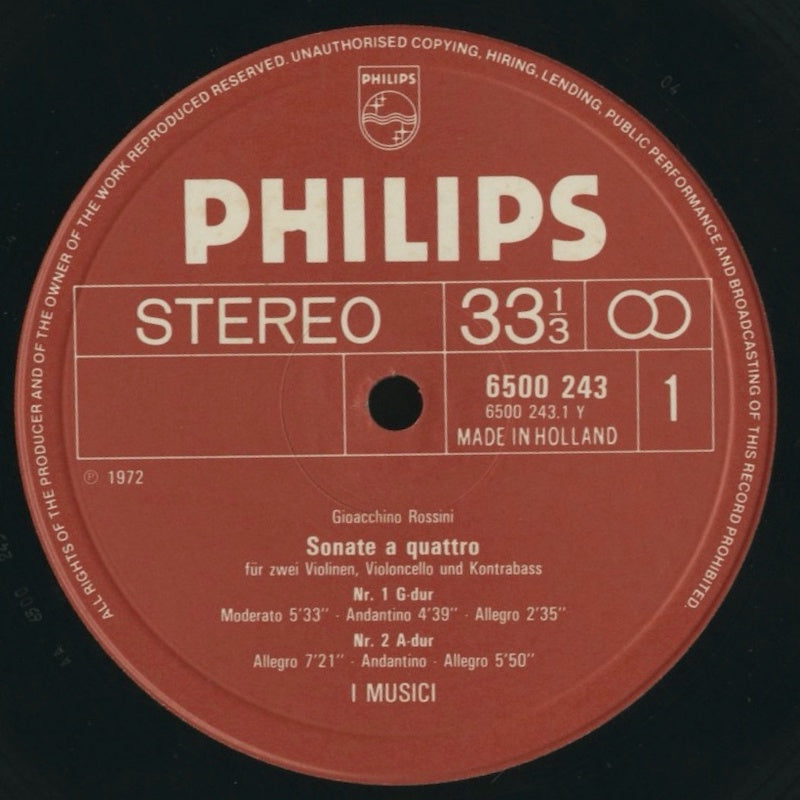 イ・ムジチ合奏団 / ロッシーニ:6つの弦楽のためのソナタ集より第1番、第2番、第3番、第4番 / オランダ盤/PHILIPS/コーティングJK