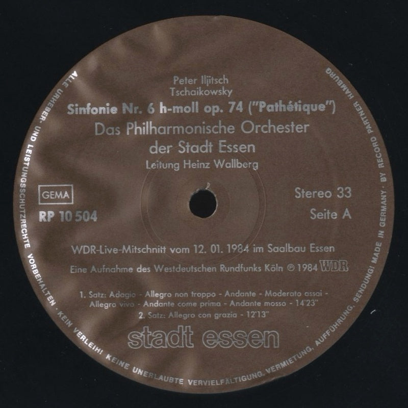 ハインツ・ワルベルク / チャイコフスキー:交響曲第6番 「悲愴」 / ドイツ盤/stadt essen/コーティングJK