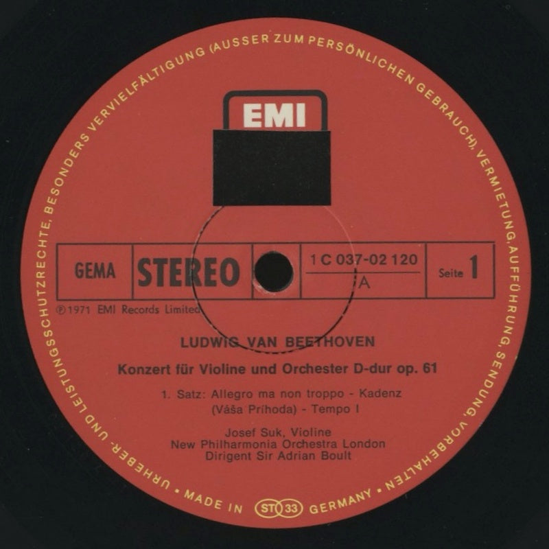 ヨゼフ・スーク / ベートーヴェン:ヴァイオリン協奏曲 / ドイツ盤/EMI