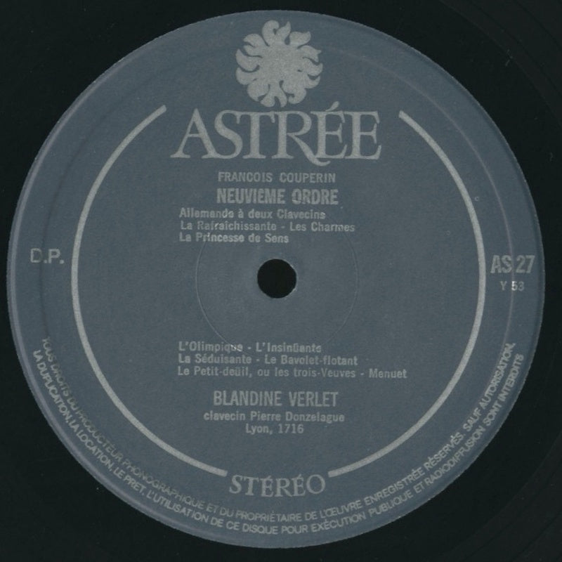 ブランデーヌ・ヴェルレ / クープラン:クラヴサン組曲 第9番、第10番 / フランス盤/ASTREE/ゲートフォールド/コーティングJK