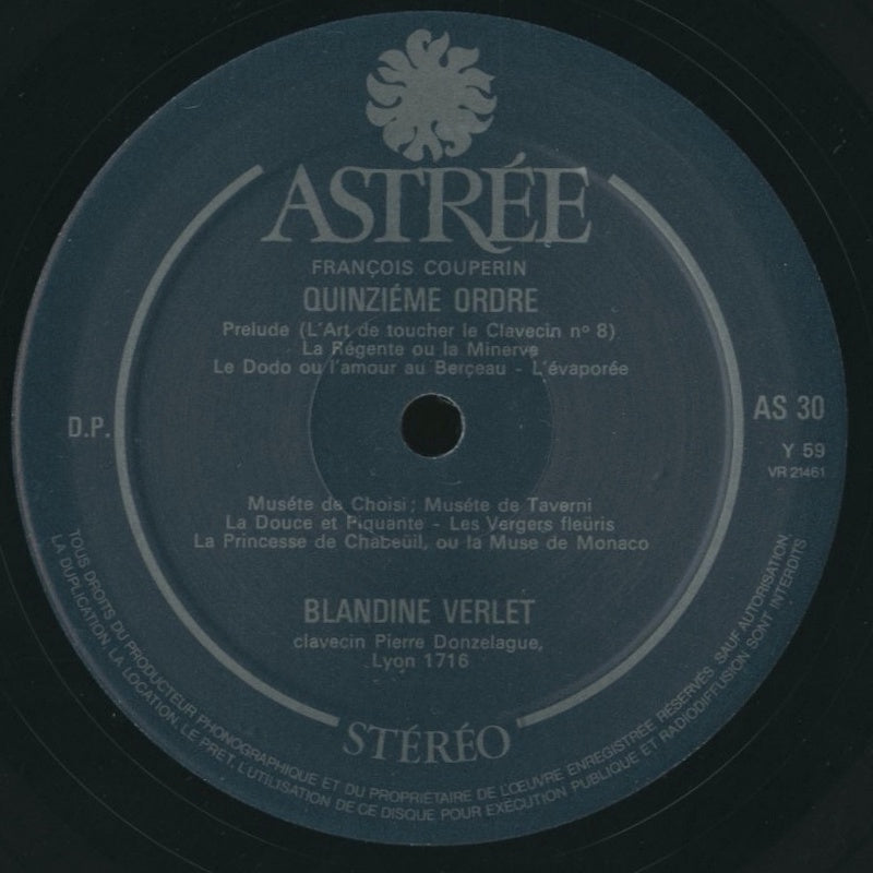 ブランデーヌ・ヴェルレ / クープラン:クラヴサン組曲 第15番、第16番 / フランス盤/ASTREE/ゲートフォールド/コーティングJK