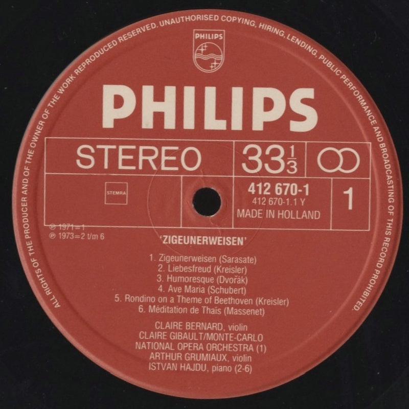 アルテュール・グリュミオー / ツィゴイネルワイゼン~楽しいヴァイオリンのしらべ / オランダ盤/PHILIPS/直輸入盤/帯(折れ)