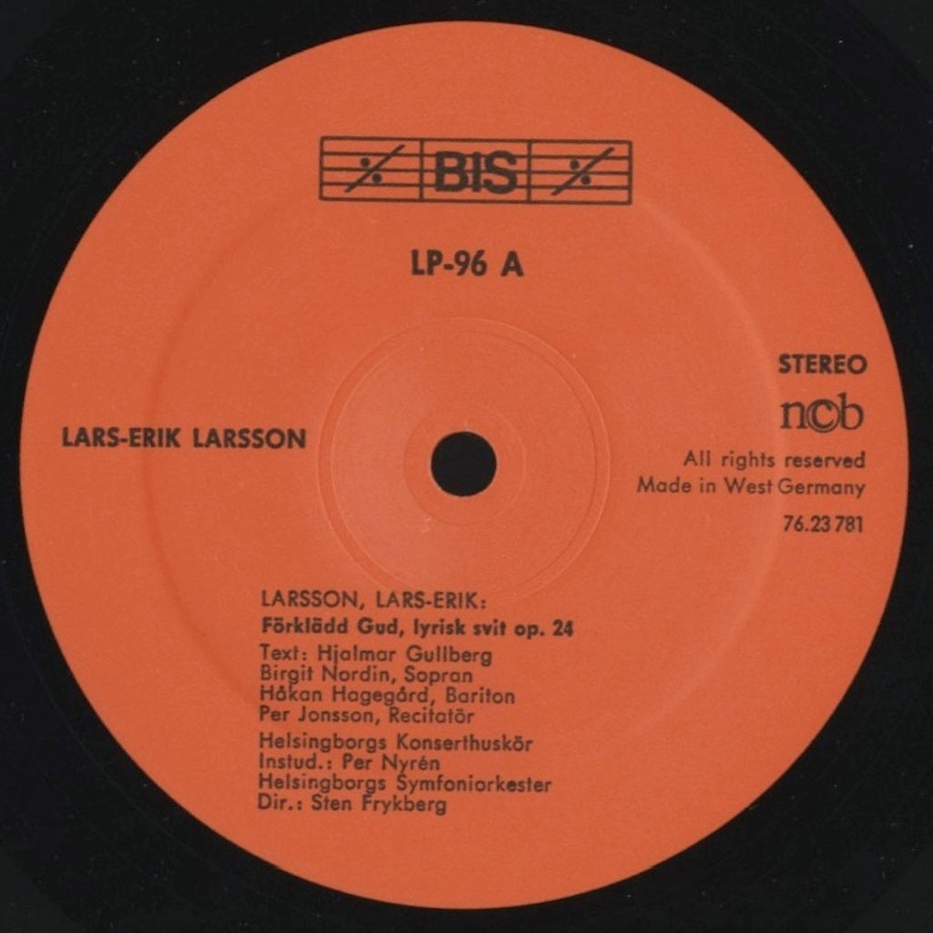 ステン・フリュクベリ / ラーシュ=エリク・ラーション:抒情組曲(カンタータ)「変装した神」、交響曲 / ドイツ盤/BIS/コーティング・ゲートフォールドJK