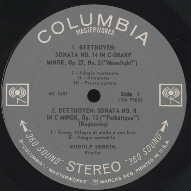ルドルフ・ゼルキン / ベートーヴェン :三大ピアノ・ソナタ、第14番「月光」、第8番「悲槍」第23番「熱情」 / USオリジナル盤/2EYES(白矢印)/COLUMBIA
