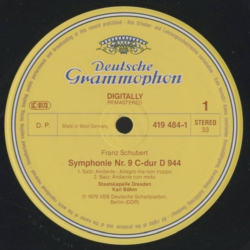 カール・ベーム / シューベルト:交響曲第9番「ザ・グレイト」 / ドイツ盤/DGG/DIGITAL/インナー付き