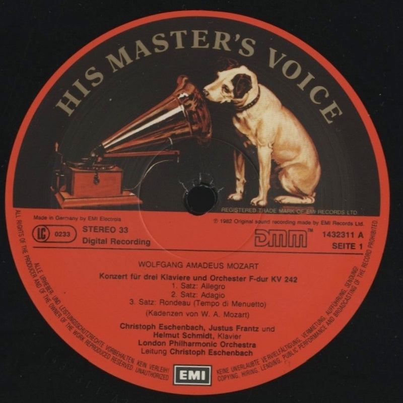 LP/ クリストフ・エッシェンバッハ / モーツァルト:3台のピアノのための協奏曲、2台のピアノのための協奏曲 / ドイツ盤/EMI/DIGITAL/DMM/コーティングJK/白インナー付き