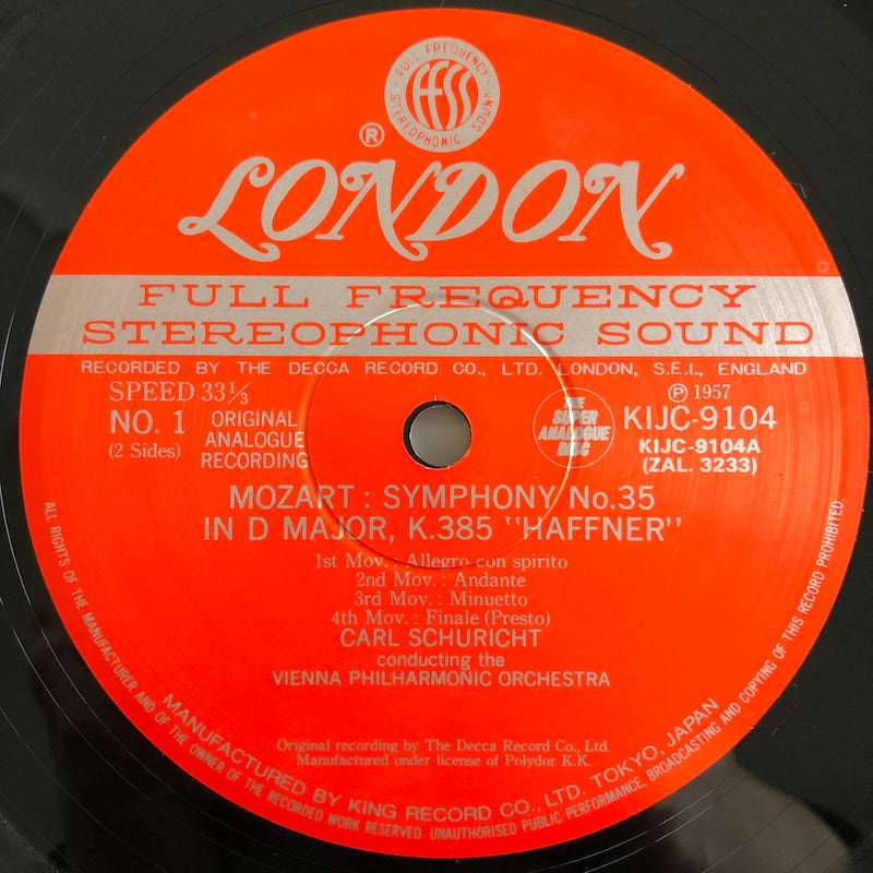 LP/ カール・シューリヒト / モーツァルト:交響曲第35番「ハフナー」/ シューベルト:交響曲第8番「未完成」 / 国内盤/スーパーアナログ/180g重量盤/帯・ライナー・CS付き