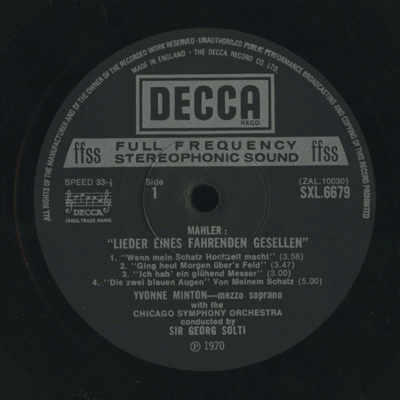 イヴォンヌ・ミントン / マーラー:さすらう若者の歌,子供の魔法の角笛/ UKオリジナル盤/DECCA/ED4/コーティングJK/CS付き