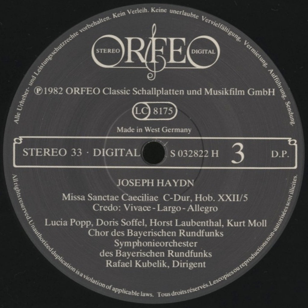 ラファエル・クーベリック / ハイドン :聖チェチーリアのミサ / ドイツ盤/ORFEO/2枚組/DMM/ゲートフォールドJK