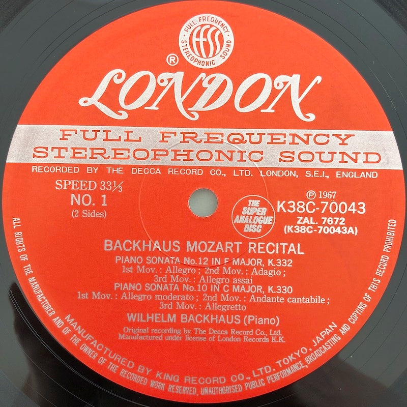 LP/ ヴィルヘルム・バックハウス / モーツァルト・リサイタル / 国内盤 スーパーアナログ 180g重量盤 帯・ライナー・CS・クリアケース付 LONDON K38C-70043