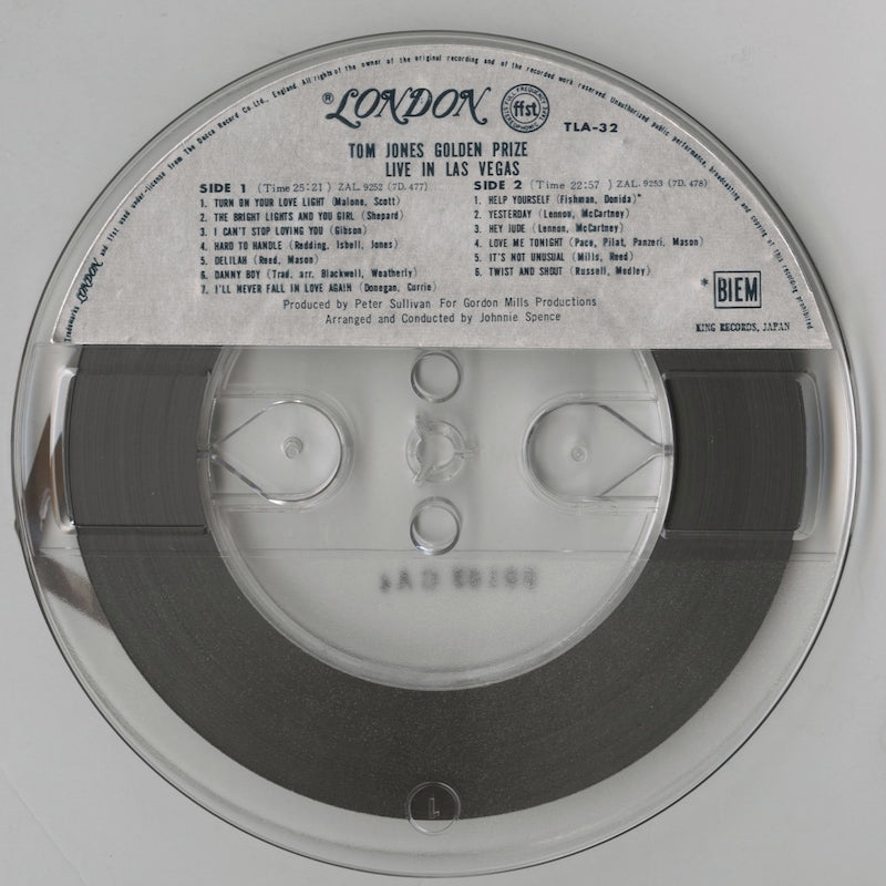 オープンリールテープ TOM JONES / GOLDEN PRIZE / LIVE IN LAS VEGAS 7号 19cm/s (7 1/2IPS) 4トラック 日本製 ライナー(若干シミ)付