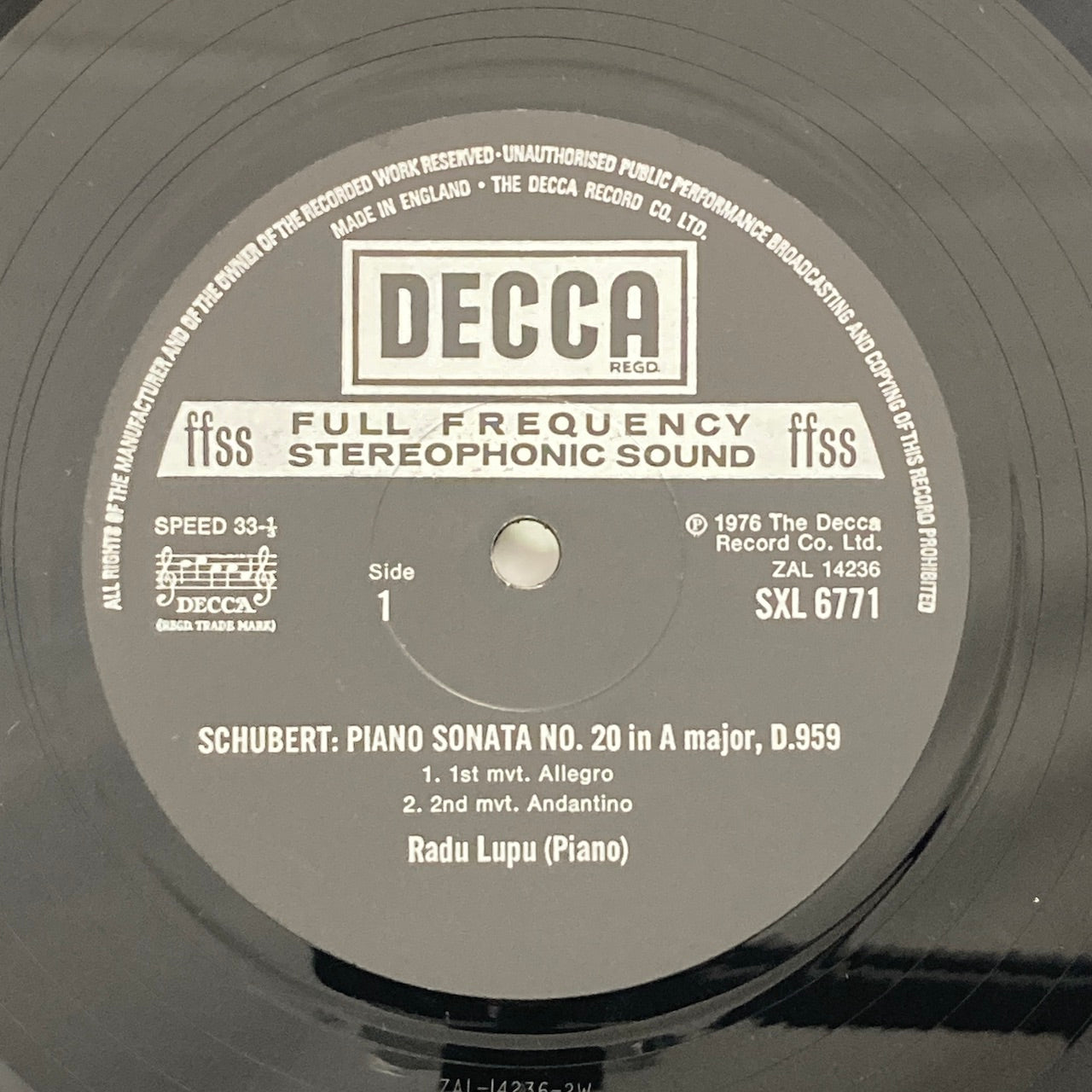 LP/ ラドゥ・ルプー / シューベルト:ピアノソナタ第20番、第5番 / UK盤 ED4 コーティングJK CS付き DECCA SXL6771