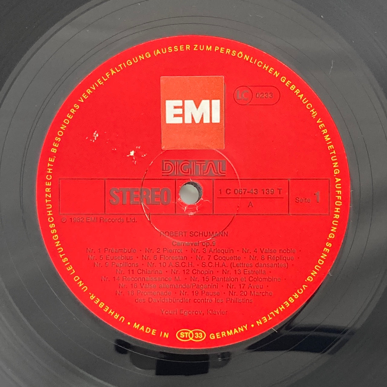 LP/ ユーリ・エゴロフ / シューマン:謝肉祭、蝶々、トッカータ / ドイツ盤 DIGITAL コーティングJK EMI 067-43139