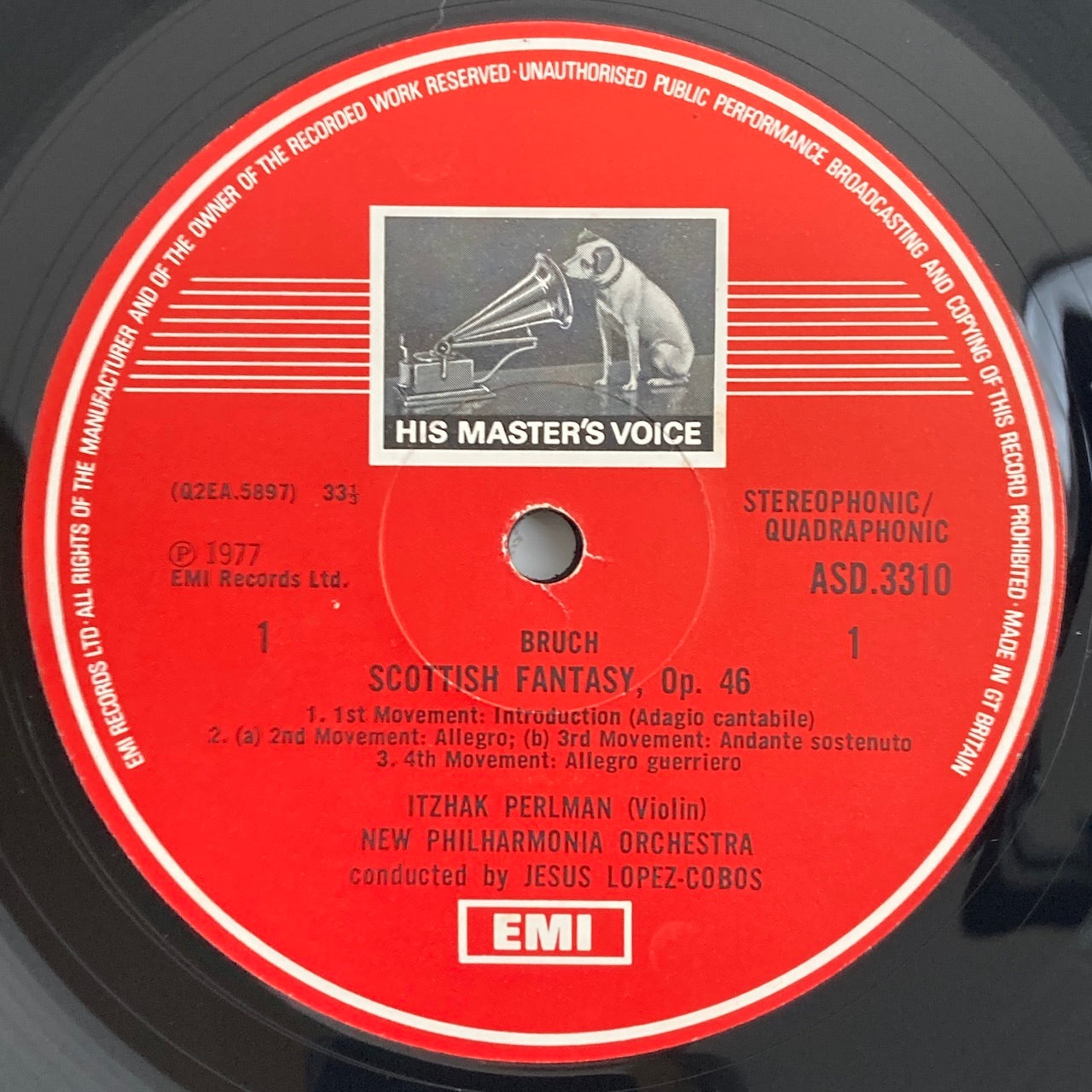 LP/ イツァーク・パールマン、ヘスス・ロペス=コボス / ブルッフ:「スコットランド幻想曲」、ヴァイオリン協奏曲第2番 / UK盤 オリジナル モノクロスタンプラベル コーティングJK CS EMI ASD3310