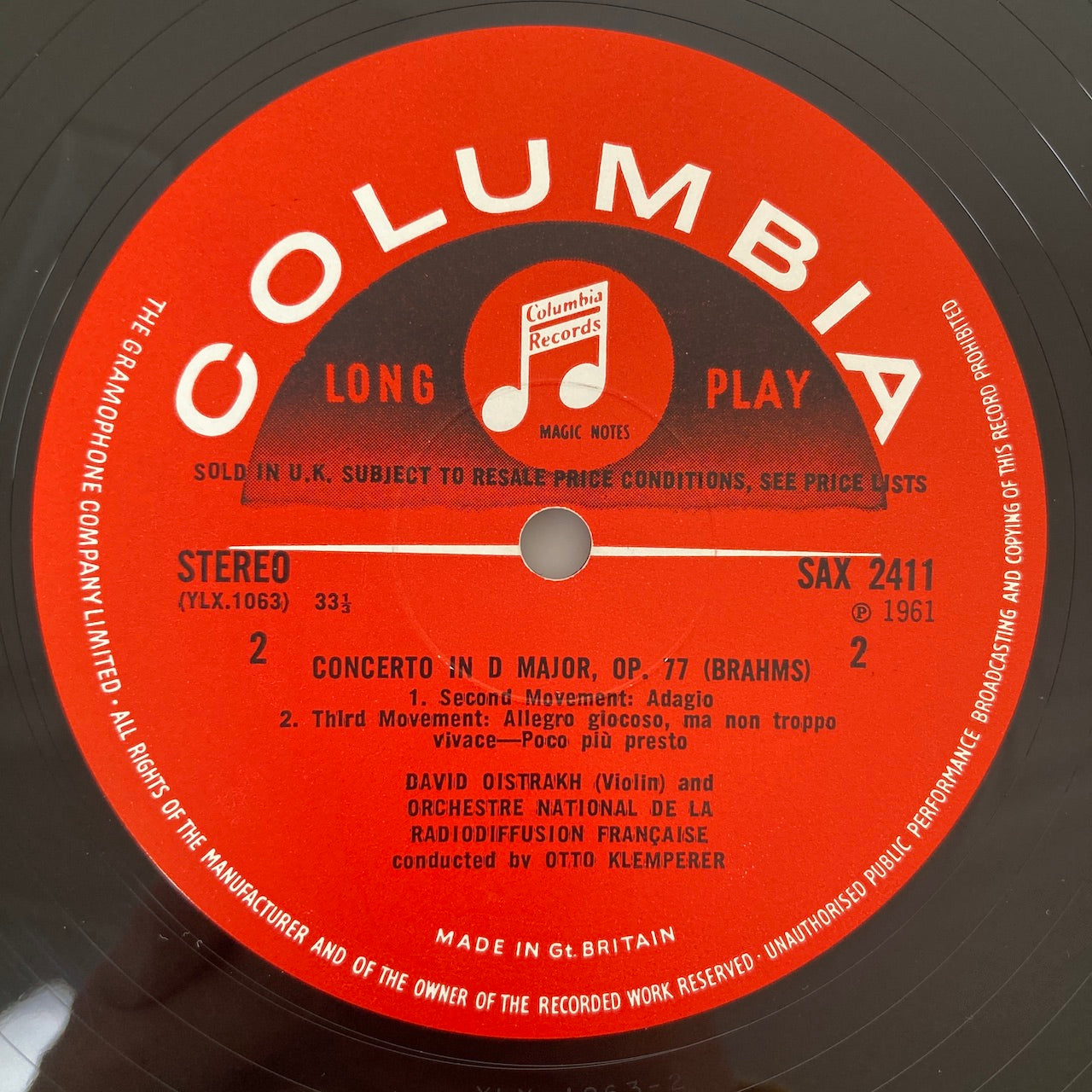 LP/ オイストラフ、クレンペラー / ブラームス:ヴァイオリン協奏曲 / UK盤 セミサークル コーティングJK CS付 COLUMBIA
