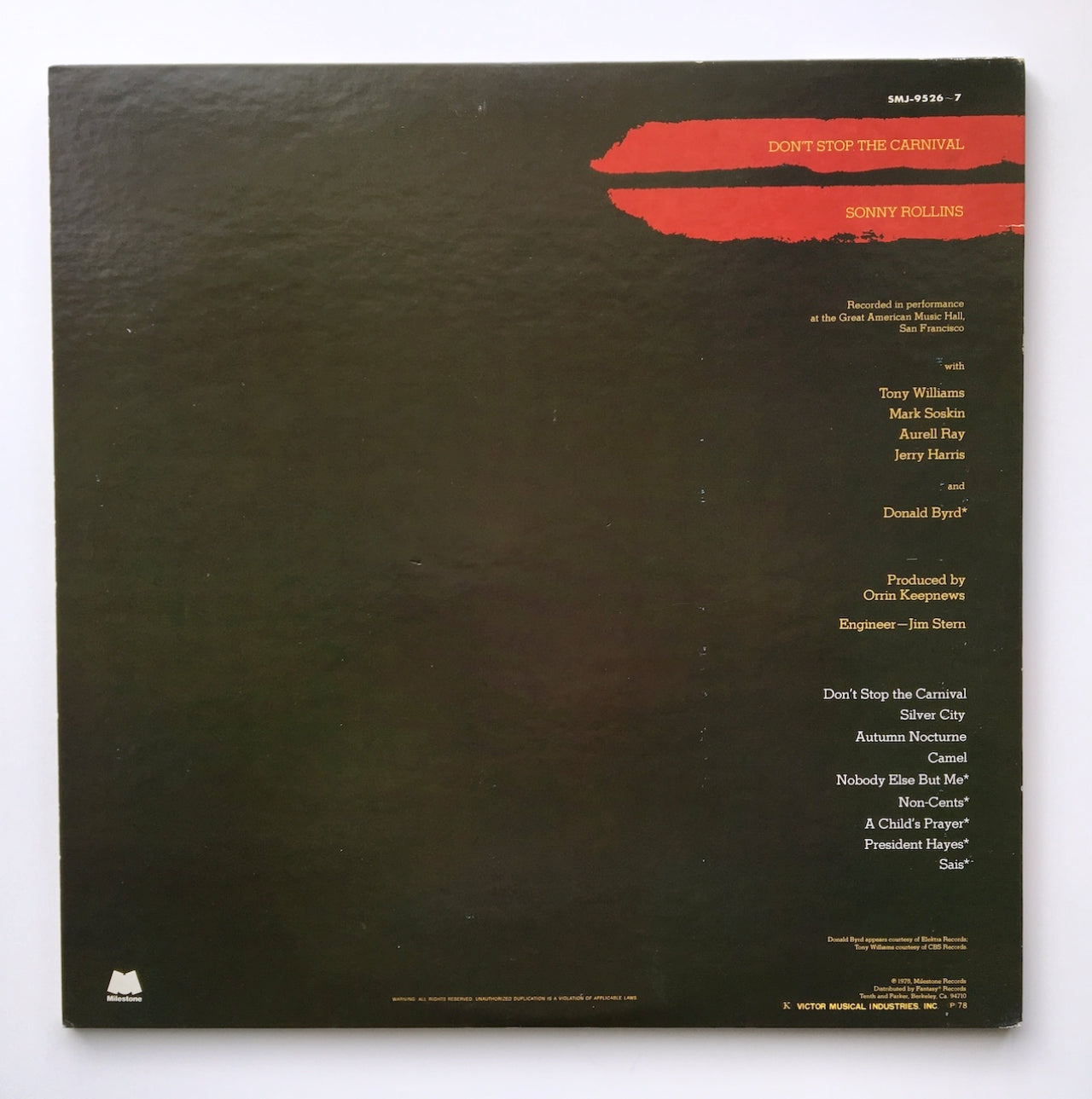 LP/ SONNY ROLLINS / DON'T STOP THE CARNIVAL / 国内盤 2枚組 帯・ライナー付き MILESTONE SMJ-9526/7