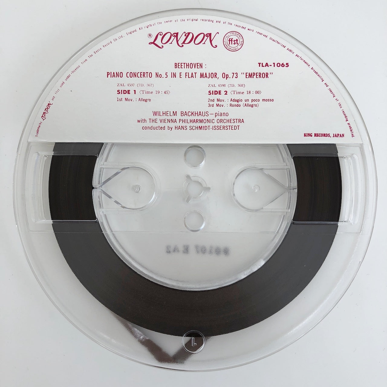 オープンリールテープ ヴィルヘルム・バックハウス / ベートヴェン:ピアノ協奏曲第5番「皇帝」 7号 19cm/s (7 1/2IPS) 4トラック 日本製 ライナー(シミ)付