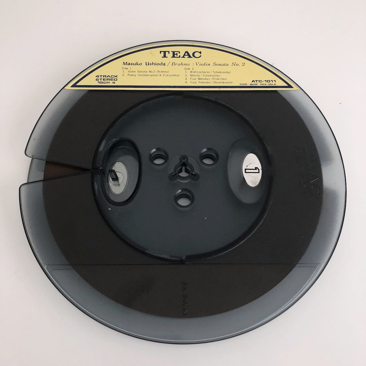 オープンリールテープ 潮田益子 / ブラームス:ヴァイオリン・ソナタ第2番 7号 19cm/s (7 1/2IPS) 4トラック 日本製 ライナー(若干ヨレ)付