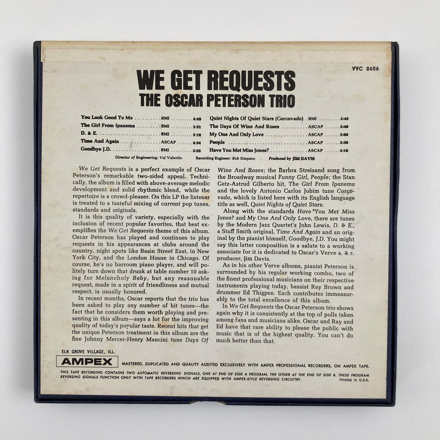 オープンリールテープ/ OSCAR PETERSON TRIO / WE GET REQUESTS / 7号 19cm/s (7 1/2IPS) 4トラック US製 VERVE