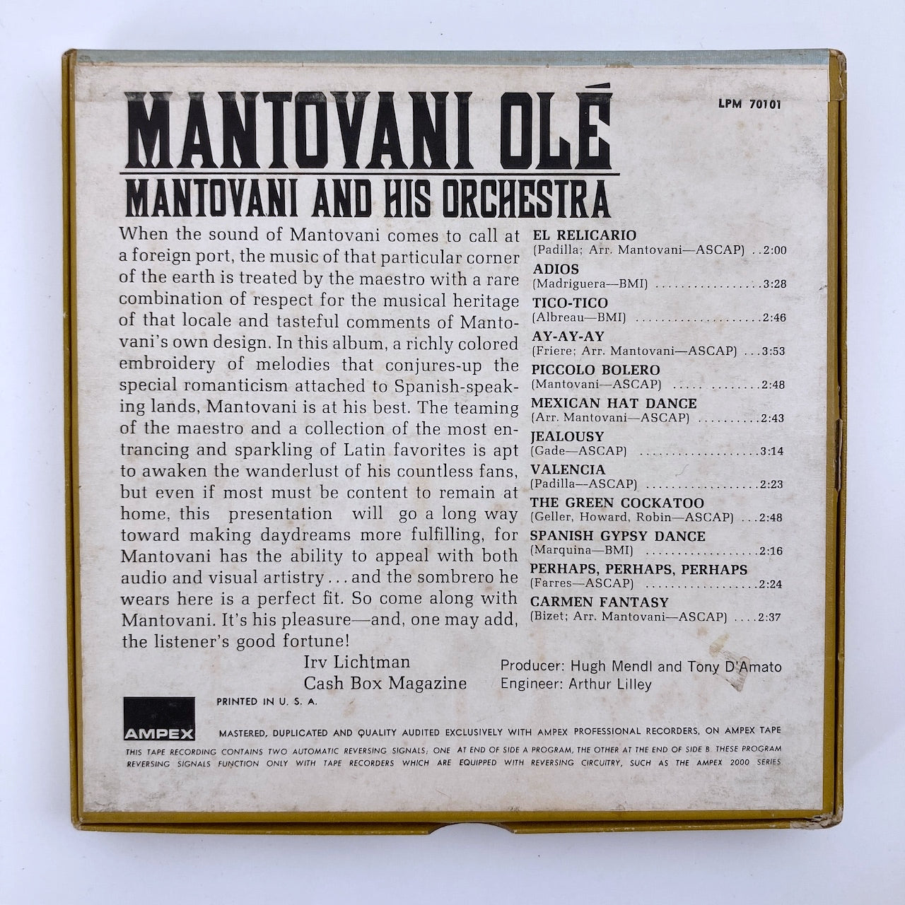 オープンリールテープ MANTOVANI / OLE / US盤 7号 19cm/s (7 1/2IPS) 4トラック LONDON