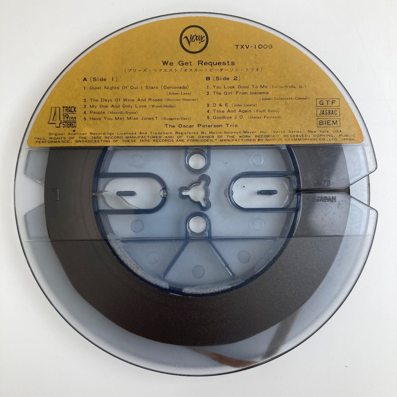 オープンリールテープ OSCAR PETERSON / WE GET REQUESTS / 日本盤 ライナー 7号 19cm/s (7 1/2IPS) 4トラック VERVE