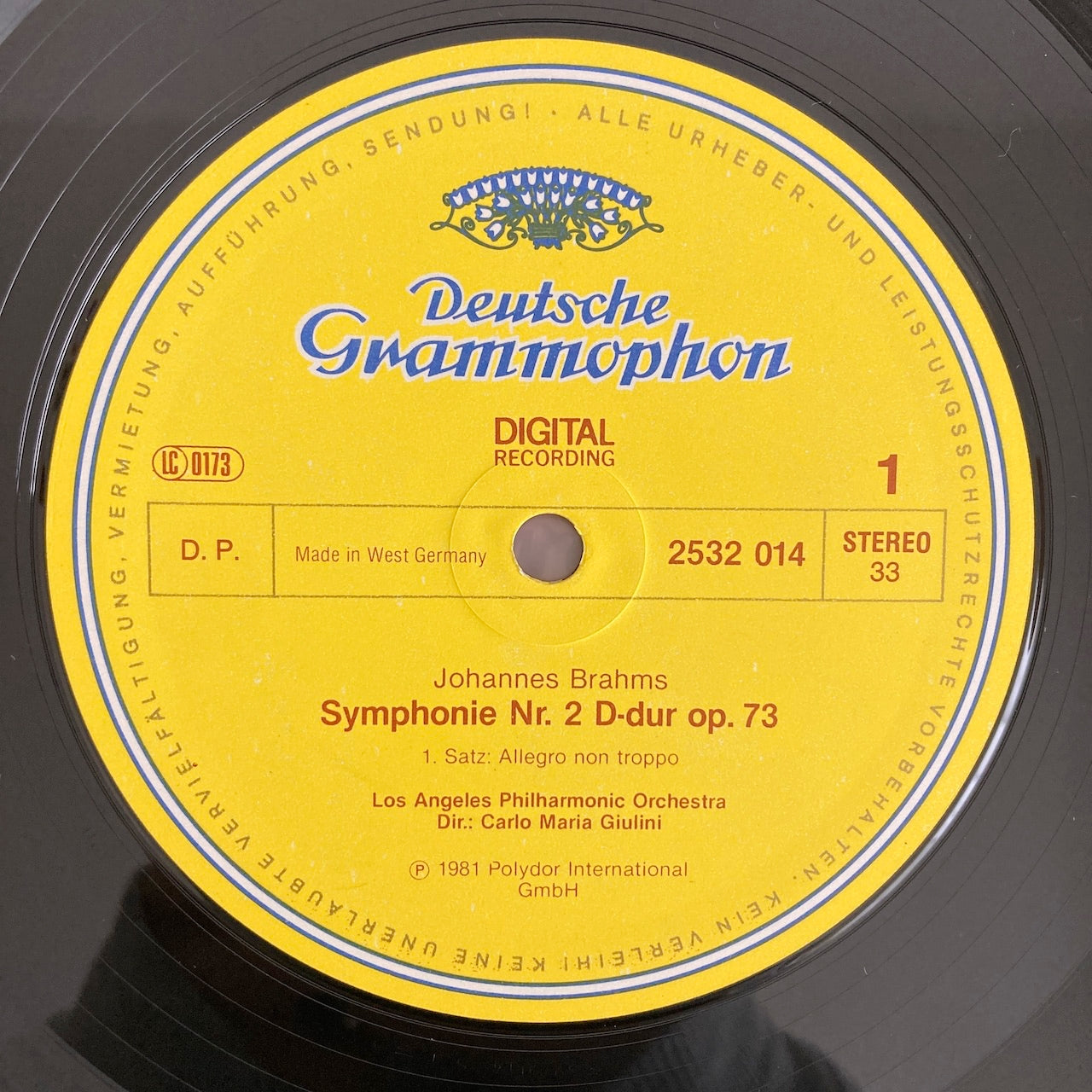 LP/ カルロ・マリア・ジュリーニ / ブラームス:交響曲第2番 / ドイツ盤 DIGITAL コーテイングJK DGG 2532014