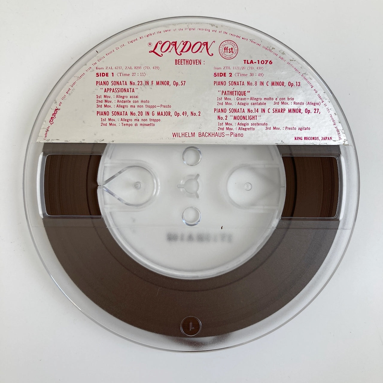 オープンリールテープ/ ヴィルヘルム・バックハウス / ベートーヴェン:ピアノソナタ第23番「熱情」、第20番、第8番「悲愴」、第14番「月光」 / 日本盤 ライナー(シミ) 7号 19cm/s (7 1/2IPS) 4トラック LONDON