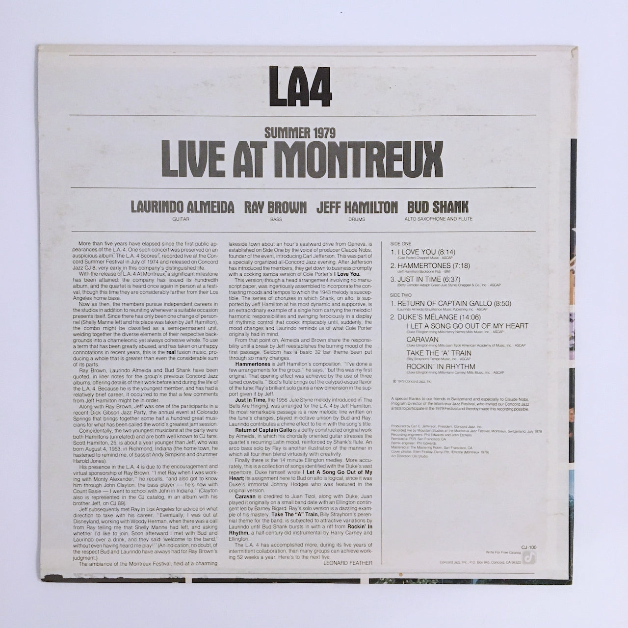 LP/ LA4 / LIVE AT MONTREUX SUMMER 1979 / US盤 インナー付き(うすシミ) Concord Jazz CT100