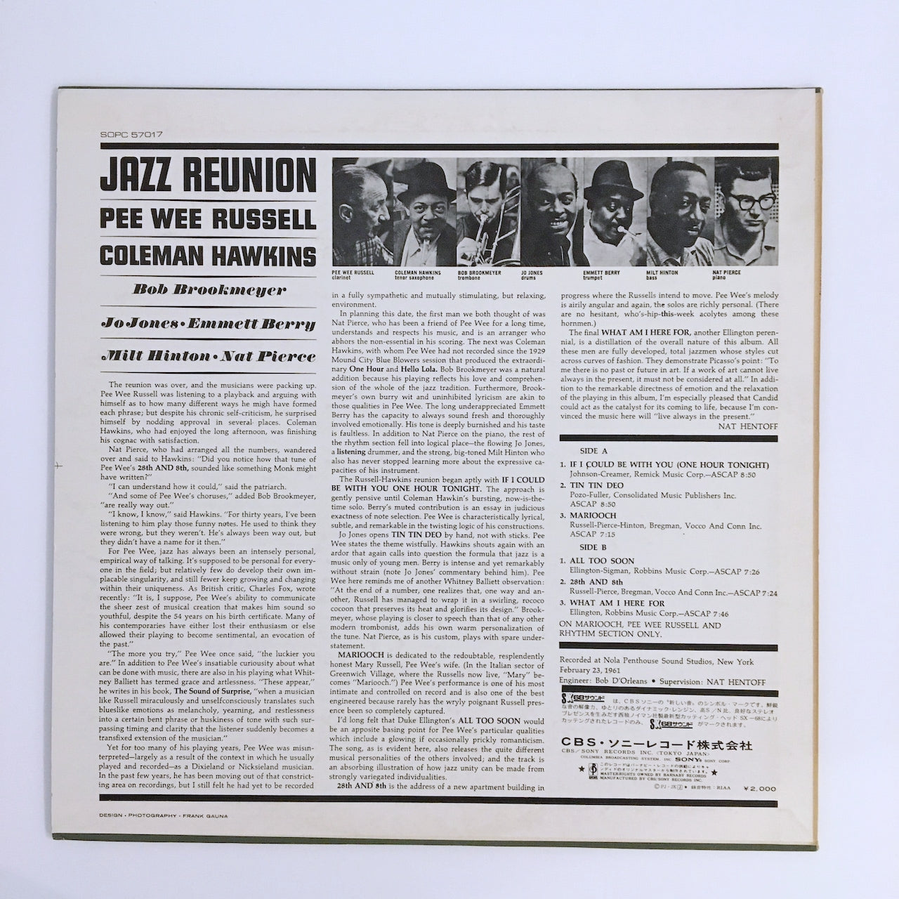 LP/ PEE WEE RUSSELL & COLEMAN HAWKINS / JAZZ REUNION / 国内盤 ライナー付き CANDID SOPC57017