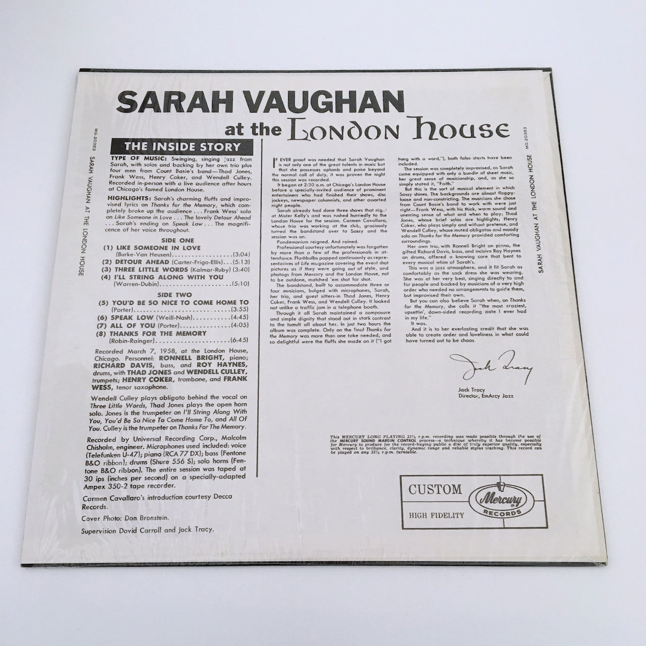 LP/ SARAH VAUGHAN / AFTER HOURS AT THE LONDON HOUSE / US盤 直輸入 シール・ライナー・スリーヴ付き 赤ラベル MERCURY MG-20383