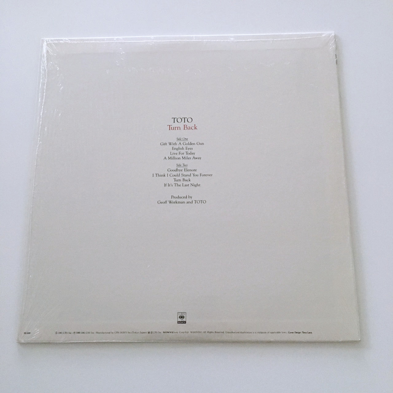 LP/ TOTO / TURN BACK / 国内盤 ライナー・スリーヴ付 CBS/SONY 25AP2000