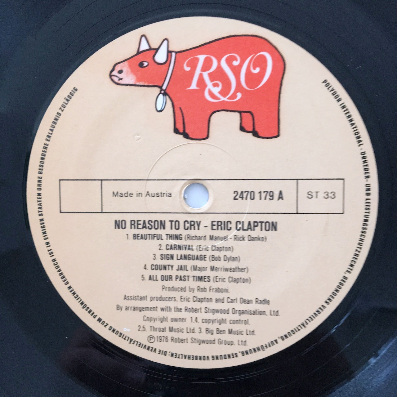 LP/ ERIC CLAPTON / NO REASON TO CRY / オーストリア盤 インナー付き エンボスジャケット RSO 2479179