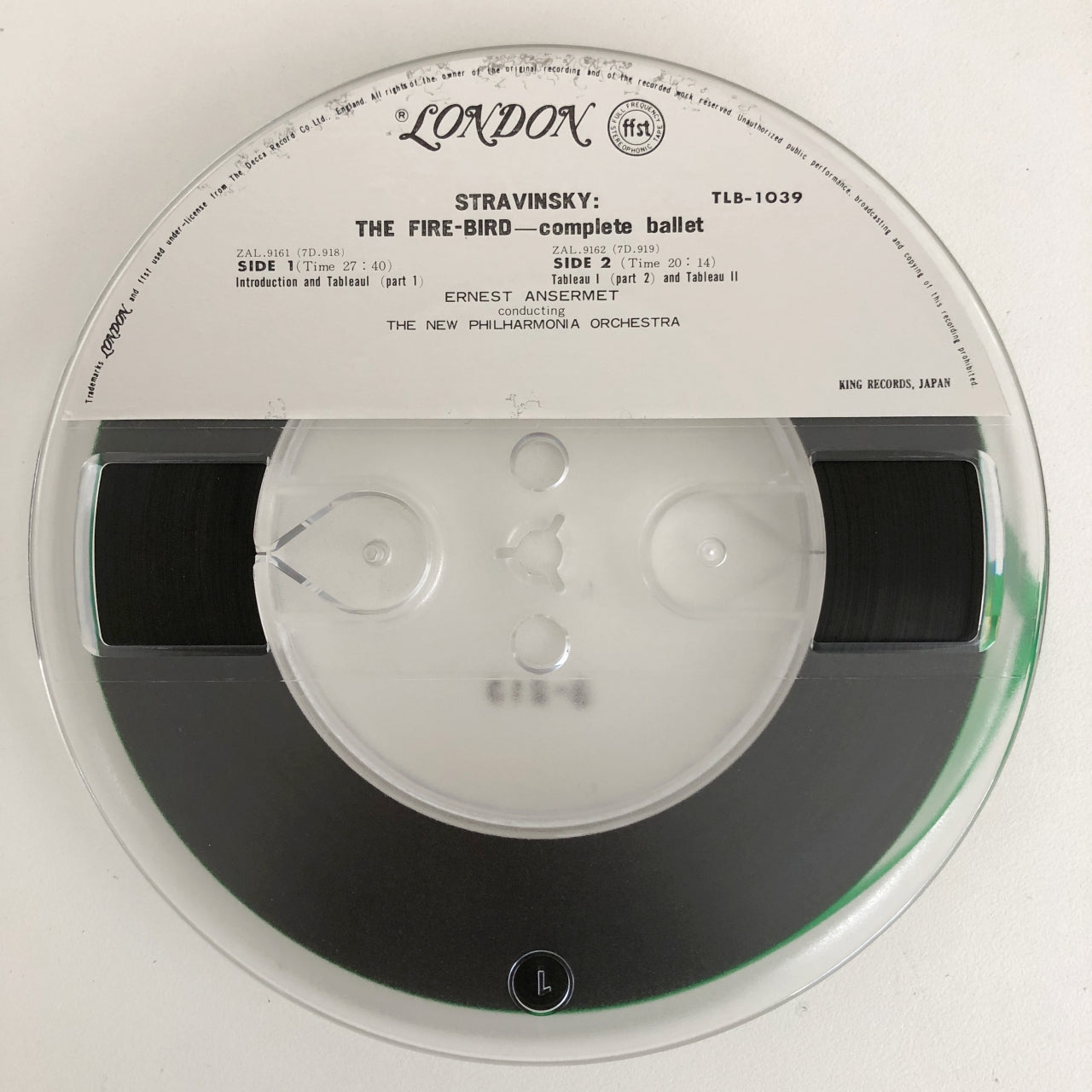 オープンリールテープ エルネスト・アンセルメ / ストラヴィンスキー:バレエ音楽「火の鳥」全曲 7号 19cm/s (7 1/2IPS) 4トラック 日本製 帯(折れ、スレ、シミ)・ライナー(シミ)付