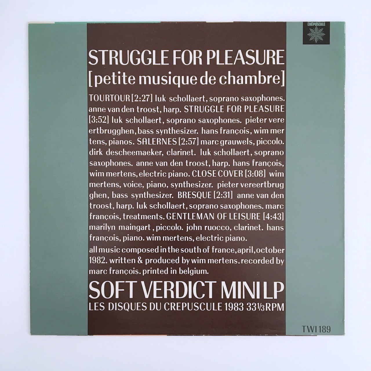 LP/ SOFT VERDICT / STRUGGLE FOR PLEASURE / ベルギー盤 LES DISQUES DU CRÉPUSCULE TWI189