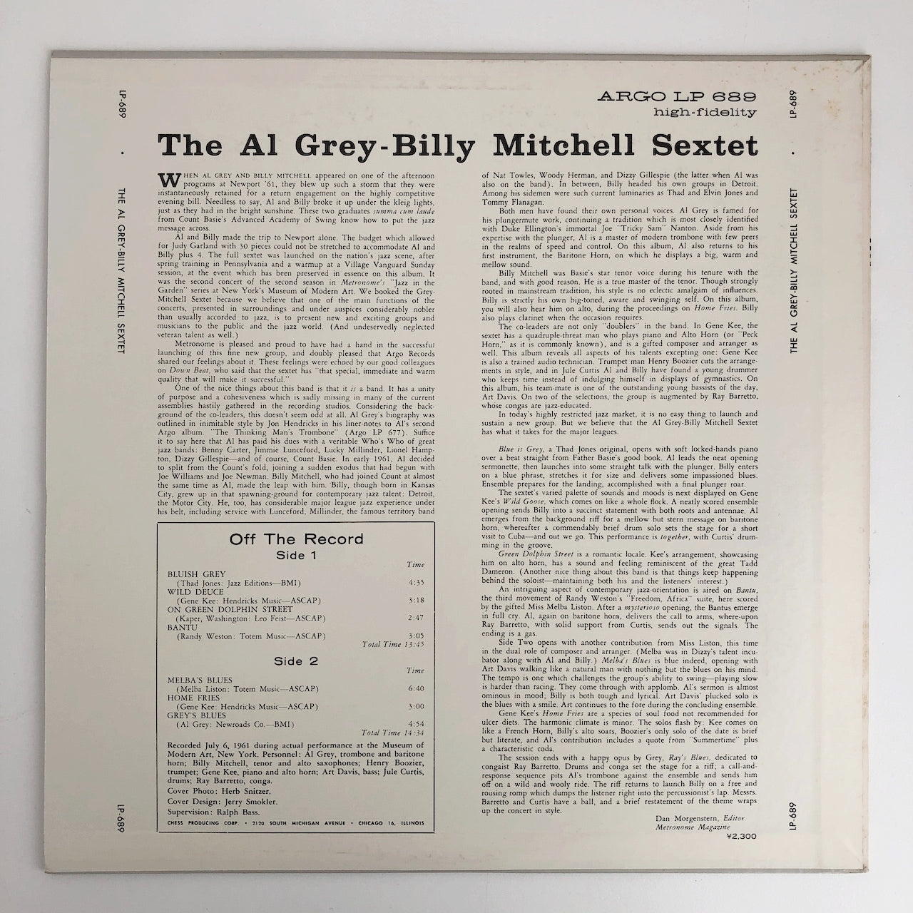 LP/ AL GREY / THE AL GREY - BILLY MITCHELL SEXTET / 国内盤 ライナー付き ARGO UXP-123-BC