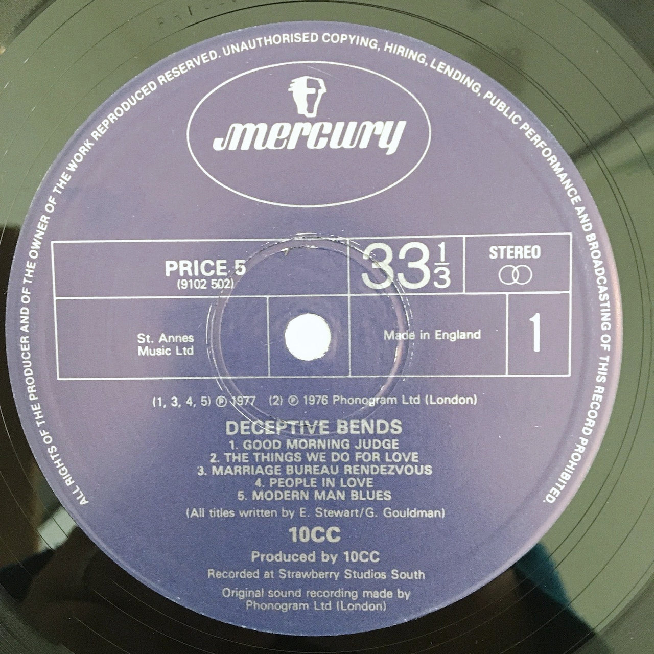 LP/ 10cc / DECEPTIVE BENDS / UK盤 インナー(シミ)付き MERCURY PRICE5