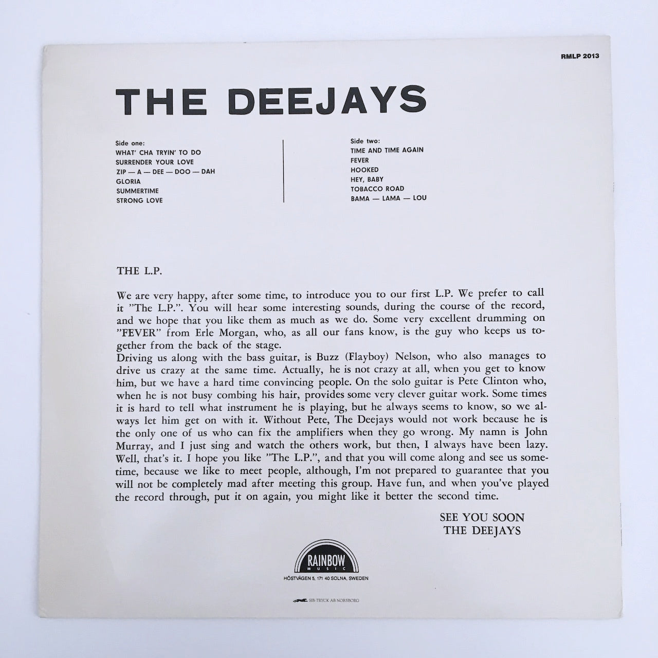 LP/ THE DEEJAYS / THE DEEJAYS / スウェーデン盤 再発盤 RAINBOW MUSIC RMLP2013