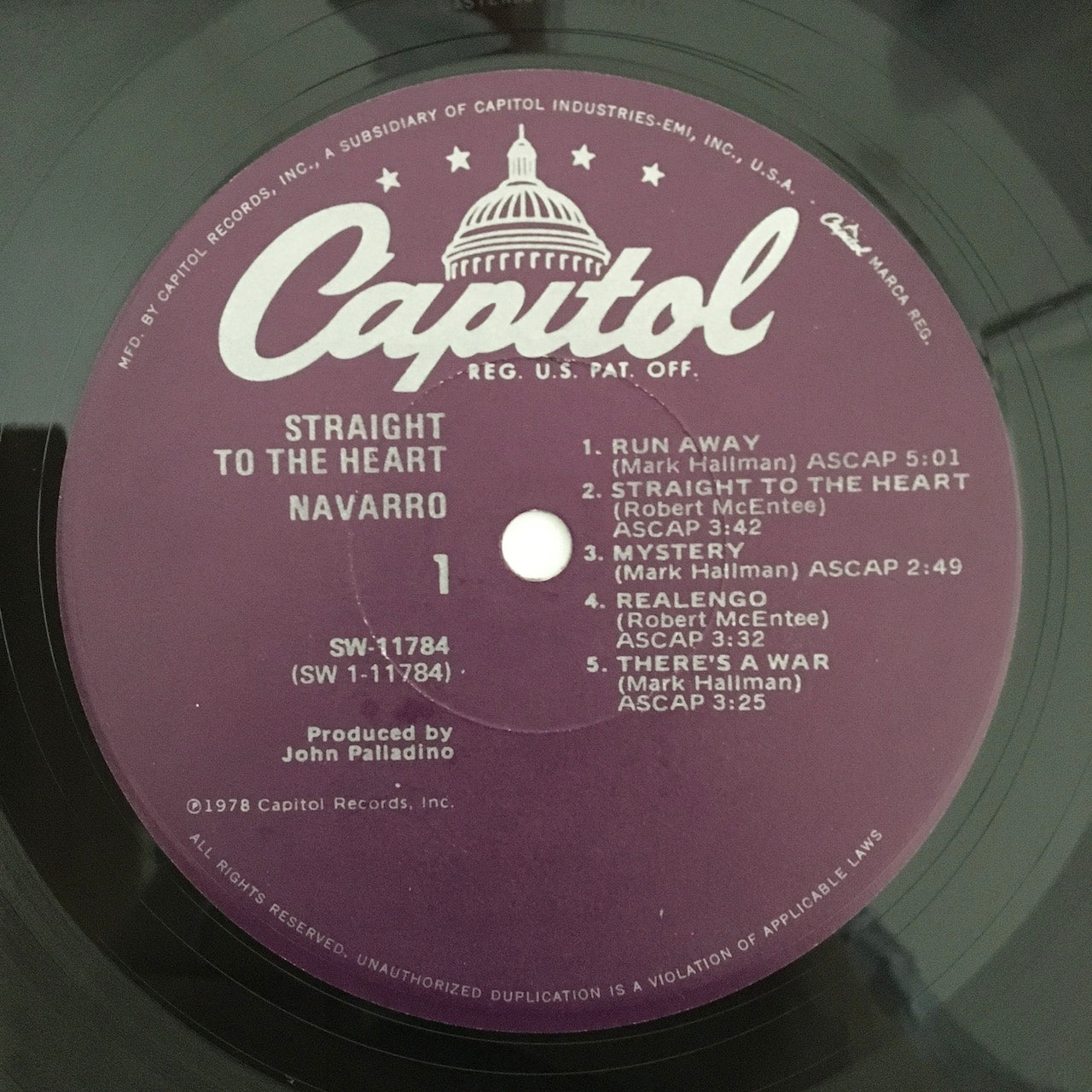 LP/ NAVARRO / STRAIGHT TO THE HEART / US盤 インナー付き CAPITOL SW1178