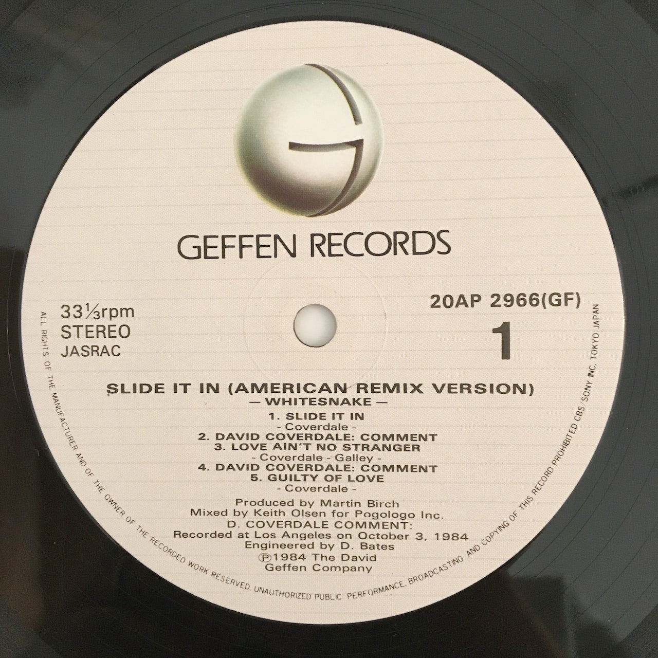 LP/ WHITESNAKE / SLIDE IT IN / 国内盤 帯・ライナー(シミ) GEFFEN RECORDS 20AP2966