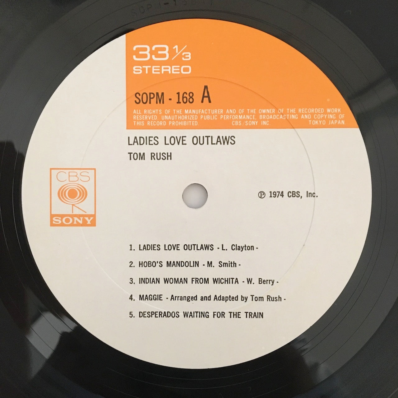 LP/ TOM RUSH / LADIES LOVE OUTLAWS / 国内盤 帯・ライナー付き CBS/SONY SOPM168