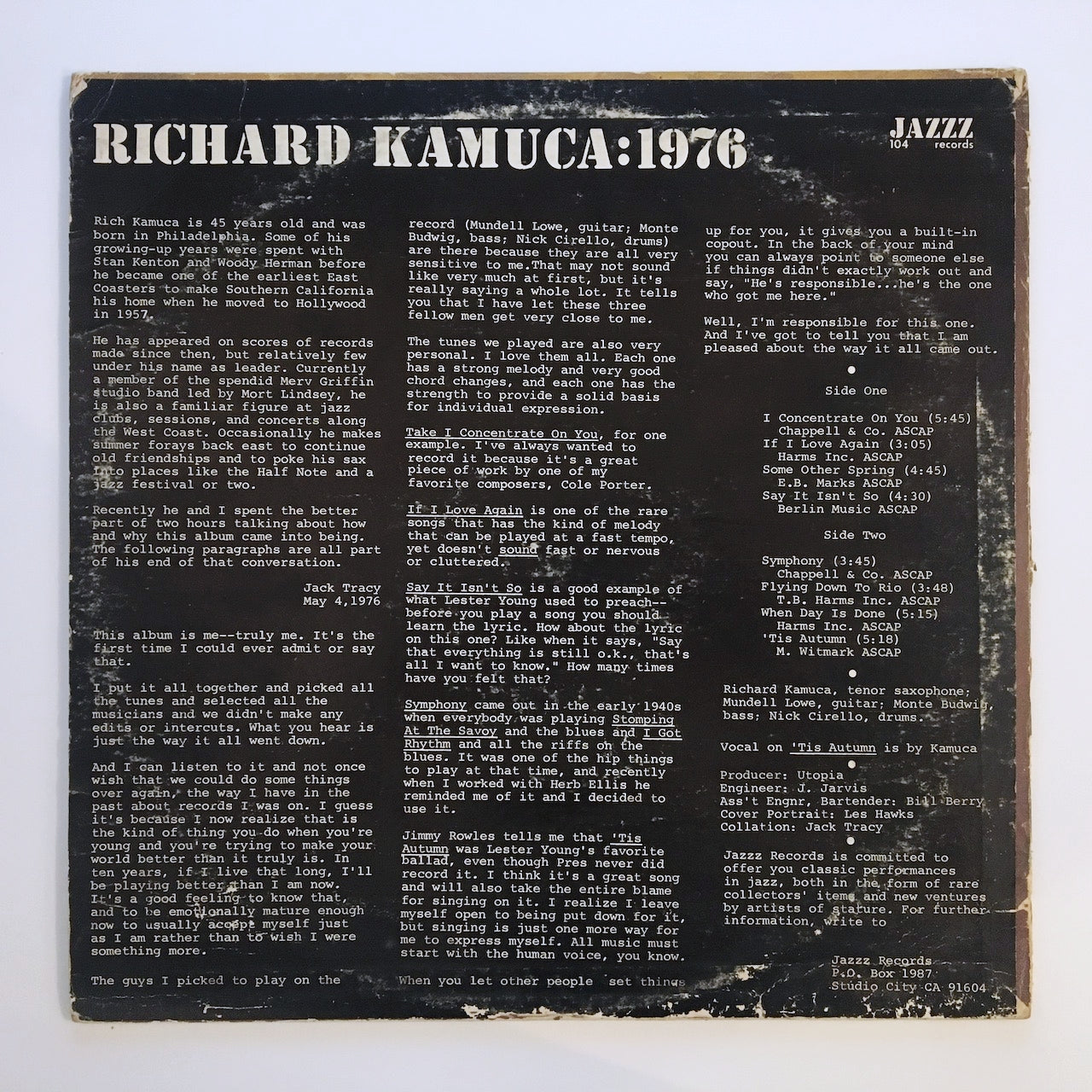 LP/ RICHARD KAMUCA / RICHARD KAMUKA QUARTET 1976 / US盤 ジャケット傷み JAZZ RECORDS JAZZ104