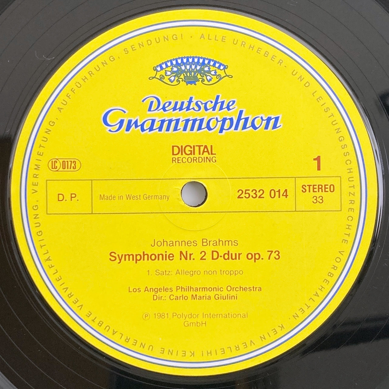 LP/ カルロ・マリア・ジュリーニ / ブラームス:交響曲第2番 / ドイツ盤 DIGITAL コーテイングJK DGG 2532014