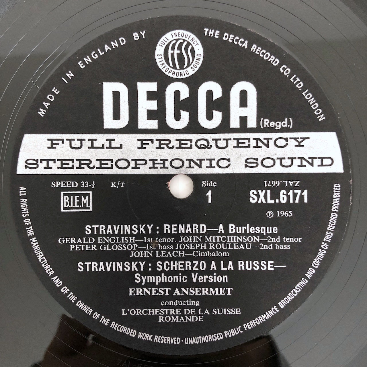 LP/ エルンスト・アンセルメ / ストラヴィンスキー:狐、マヴラ(英語版) / UK盤 ED3 DECCA CS(ヤケ)付 DECCA SXL6171